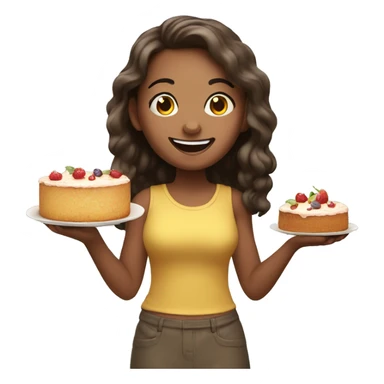 happy girl holding food cake  sticker