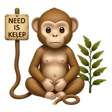 Sad Monkey sitting beside a 'ned kelp 🥺' sign, sticker