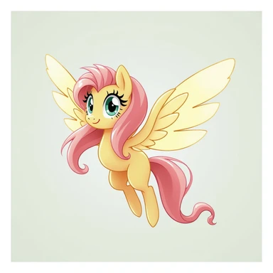 Fluttershy, realistic style, flying with wings spread, no background, transparent sticker
