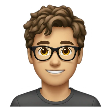 A 15 year old boy with brown hair, brown eyes and black glasses sticker