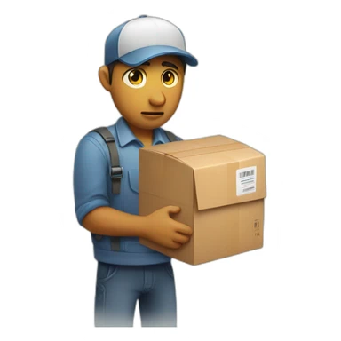 Sad courier delivering a package sticker