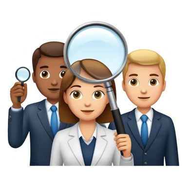 A business team under a magnifying glass sticker