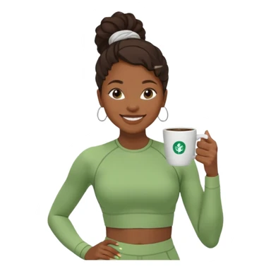 A black woman drinking a coffee dressed in a Lululemon co-ord green fit sticker