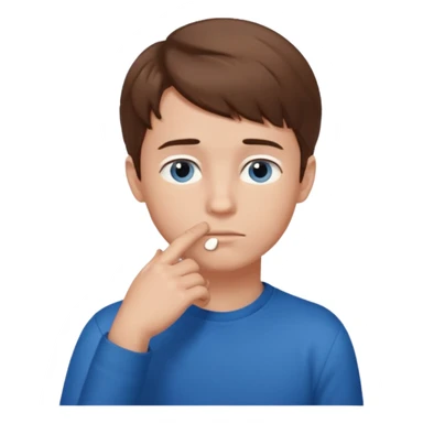 boy thinking with one hand on his chin sticker