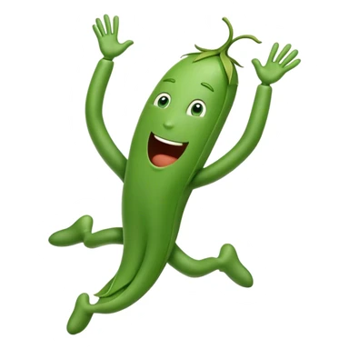 a string bean character jumping for joy. legs are tucked and hands are up over his head with fists straight up in the air. sticker