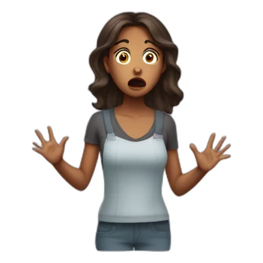 Brown girl scared with hands on side of face and mouth open big sticker