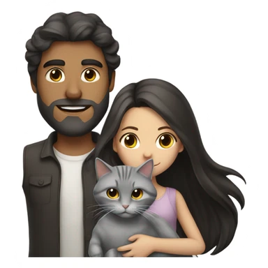 man with long dark hair and brunette girl with grey cat in her arms sticker