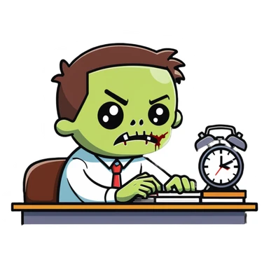 tired zombie office worker staring at clock waiting for break time sticker