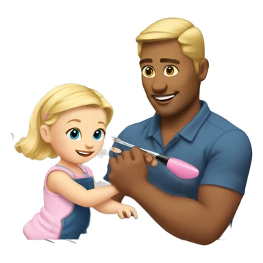 blonde babydaughter gives blonde dad a manicure sticker