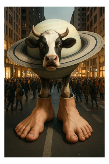 Change the cow's face to a surprised expression while keeping the image quality and style the same as the original image. sticker