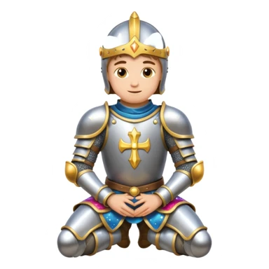 knight kneeling with sparkles, bright and cheerful, emoji style, no text sticker