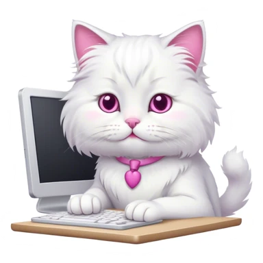 Cute cat doing homework on the computer  sticker