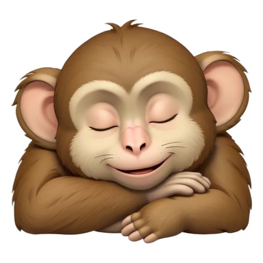 Meme-Worthy cute Sleeping Macaque Portrait Emoji, Head resting peacefully with a contented smile, showcasing soft, downy fur and eyes gently closed in serene slumber, Simplified yet comically adorable features, highly detailed, glowing with a soft, drowsy glow, high shine, relaxed and utterly lovable, stylized with an air of playful laziness, bright and heartwarming, soft glowing outline, capturing the essence of a sleeping macaque that feels destined to become the next viral icon of adorable rest! sticker