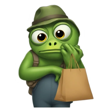 Pepe looking sad carrying bags  sticker