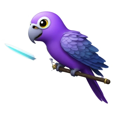 An angry purple parakeet, with a glowing purple sword sticker
