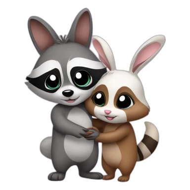 Raccoon couple hug with bunny sticker