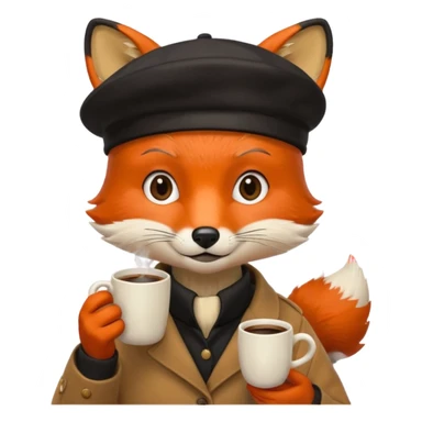 Fox in beret holding coffee cup sticker