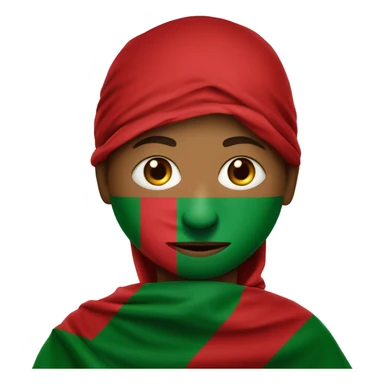Bangladesh flag behind, a 20 year young boy in front , red cloth covering his face sticker