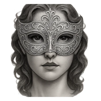 face with silver masquerade mask, digital illustration sticker