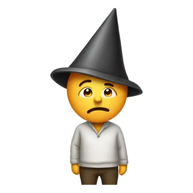 man wearing dunce cap with letter H sticker