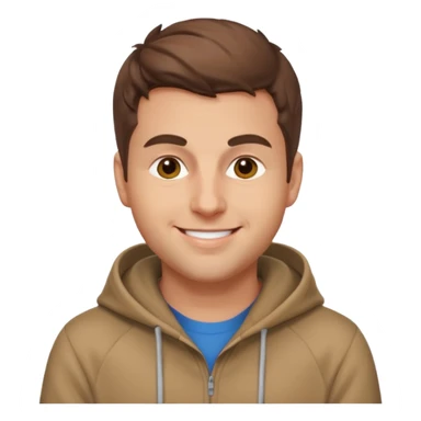 Brian Chesky as an apple-style emoji, smiling, wearing a hoodie, brown hair sticker