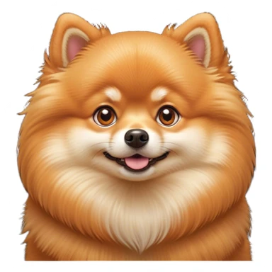 Cinematic Cute Orange Pomeranian Portrait Emoji, Head tilted playfully and inquisitively, featuring a luscious, fluffy orange Fur with a natural sheen, round, sparkling brown eyes filled with curiosity, Simplified yet irresistibly adorable features, highly detailed, glowing with a warm, friendly glow, high shine, affectionate and lively, stylized with a touch of whimsy, bright and endearing, soft glowing outline, capturing the essence of a mischievous yet loving pup, so playful it feels like it could scamper out of the screen and into your arms! sticker