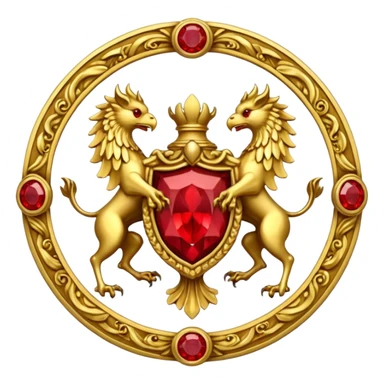 Golden griffin crest / brosch in a circle with 2 red gems and no background sticker