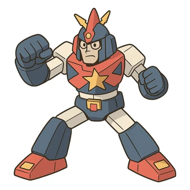 Voltes V robot, simplified cartoon style, bold outlines, primary colors, action stance sticker