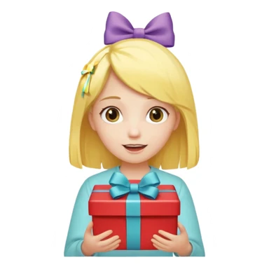 🥳🎀  sarı saçlı kız p saçının üstünde toka var tokat atmış iyi ki doğdun teyzeciğim diyor hem hediye var elimde çok kafasına tokat atmış sticker