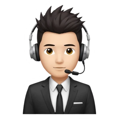 asian man headset suit face only spikey hair in front dark hair gay shirt sticker
