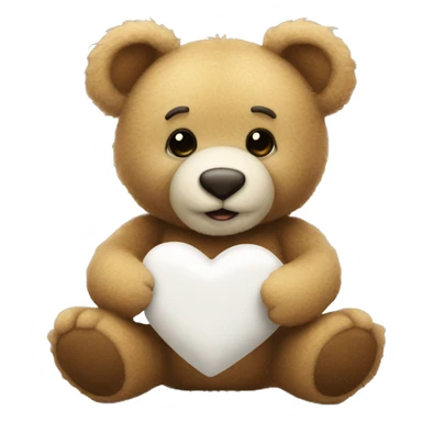 Teddybeer thats holding a white heart with “m” on the heart sticker