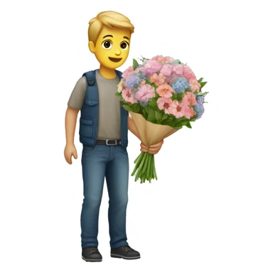 garçon qui tend un bouquet  sticker
