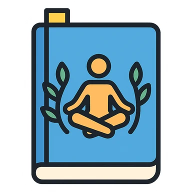 blue journal with yoga pose silhouette and leafy accents, calming fitness vibe sticker