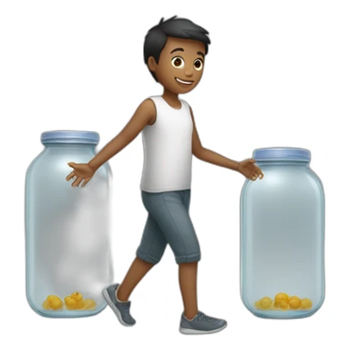 human ankles standing on the floor with an empty transparent jar between them,outside,to the left and to the right,front view sticker