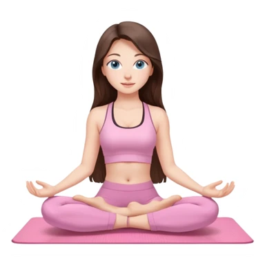 Brunette long hair and blue blue eyes yoga beautiful girl in light pink pink pink clothes sitting on a yoga mat sticker