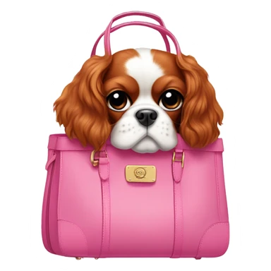 a cavalier king with a pink bow, inside a pink birkin sticker