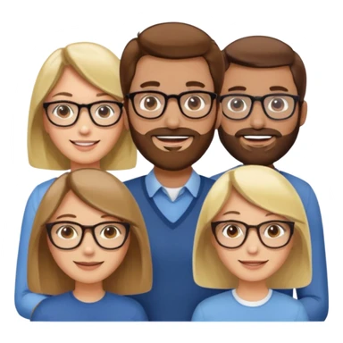 Four people including a man with hair and glasses, a man with a beard and no glasses, a woman with long brown hair and no glasses and a woman with a blonde bob and no glasses sticker