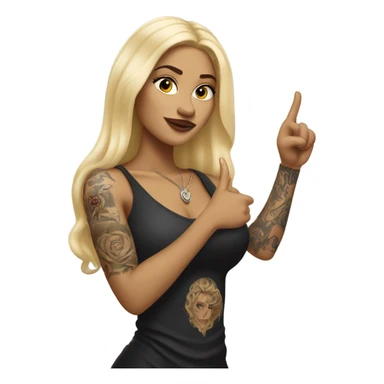 Blonde elegant women with LONG HAIR, her Body Covered with Tattoos, POINTING YOU FORWARD with her HAND with INDEX FINGER, Hyper Realistic sticker