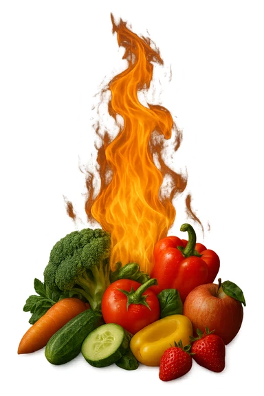 fiamma su cibo sano, metabolismo iperrealistico sticker