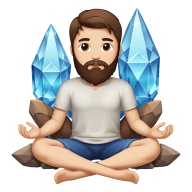 full body man long brown hair brown eyes medium beard white skin sitting cross-legged growing crystals from ground sticker