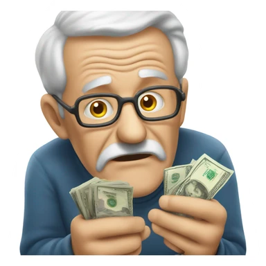 greedy old man seeing money in his both hands sticker
