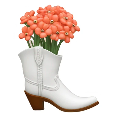 White cowgirl boot vase with coral sticking out of it sticker