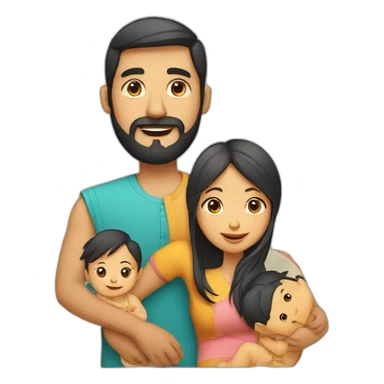 A family with Indian dad with beard and Chinese wife and small baby sticker