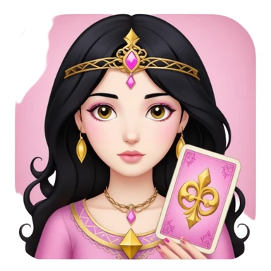 black hair girl with pink pink tarot gold cards sticker