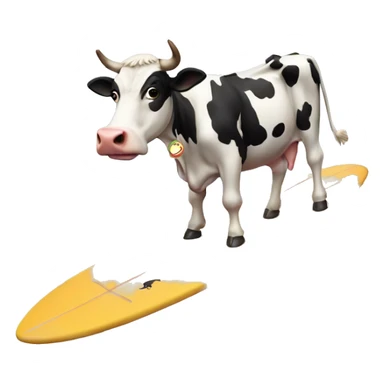 Cow flying over moon on surfboard sticker