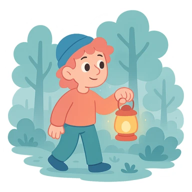 lantern glowing softly in the misty woods, calm and dreamy feel, soft pastel colors, pastel toon style sticker