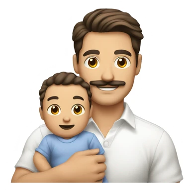 handsome smiling brunette man with mustache holding infant sticker