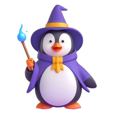 penguin wizard casting a spell sticker