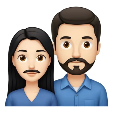 couple, a white woman with long black hair, and a white man with short brown hair goatee mustache sticker