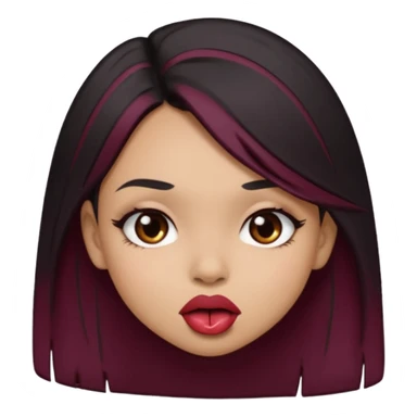 Brown light skin girl straight black/marroon hair biting her lips and blushing sticker